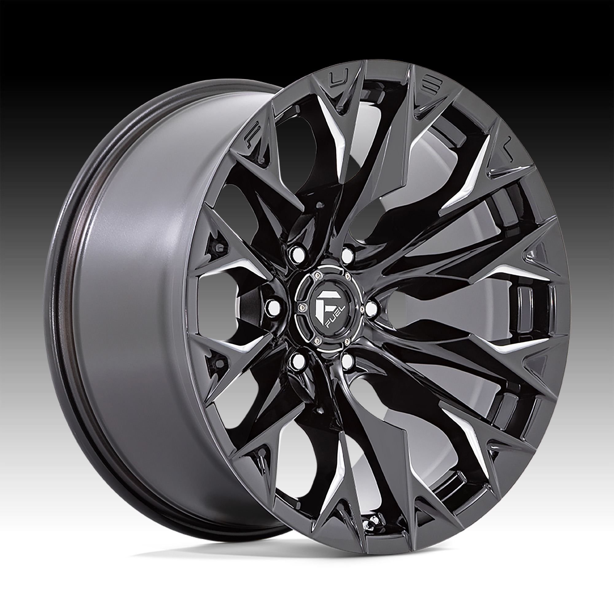 Fuel Flame 6 D803 Gloss Black Milled Custom Truck Wheels D803